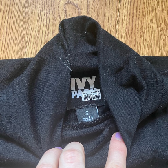 Ivy Park Black Fitted Logo Mock Neck Funnel Midi Dress Small - Picture 4 of 9